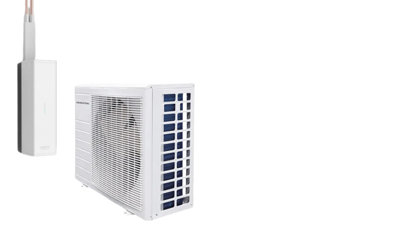Hybride warmtepomp: binnenunit en buitenunit